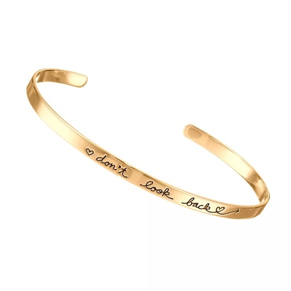 Don't Look Back Inspirational Lettering Cuff Adjustable Gold Lettering Bracelet - Picture 1 of 1